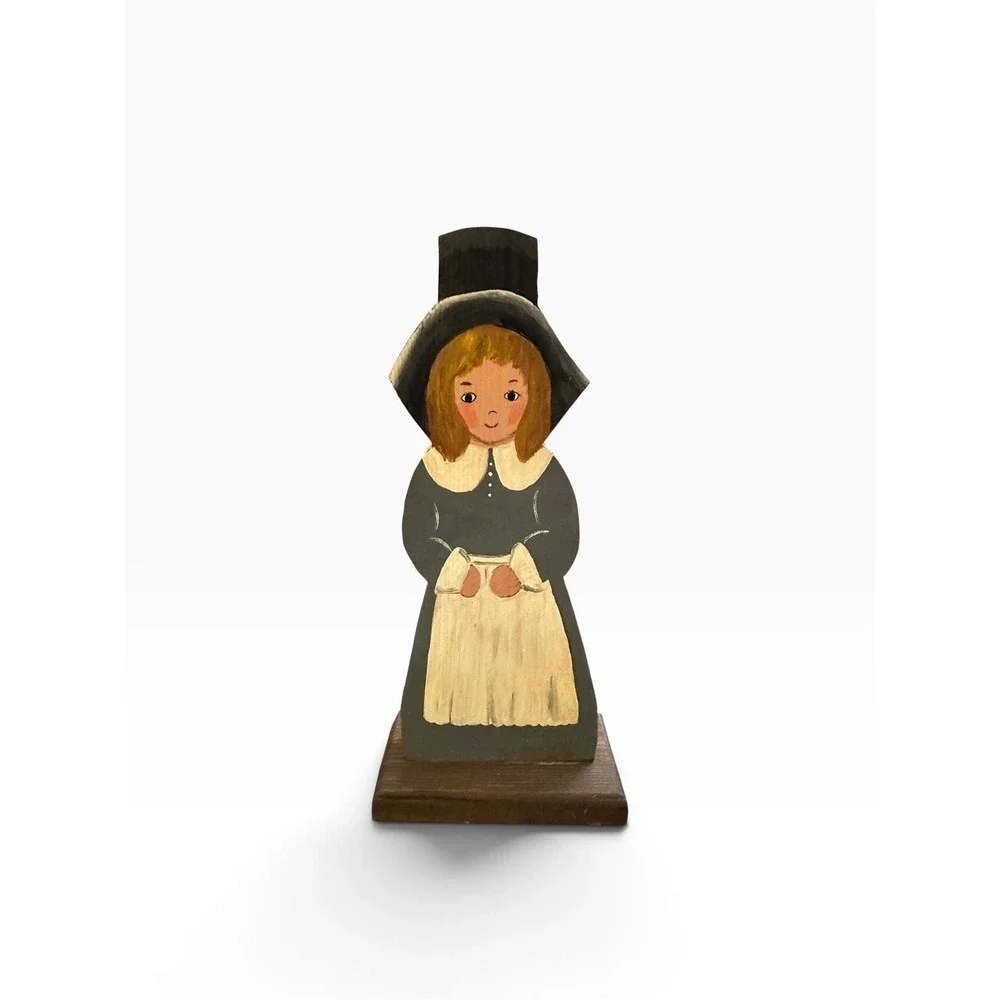 Hand-Painted Vintage Thanksgiving Pilgrim Wooden Figurines